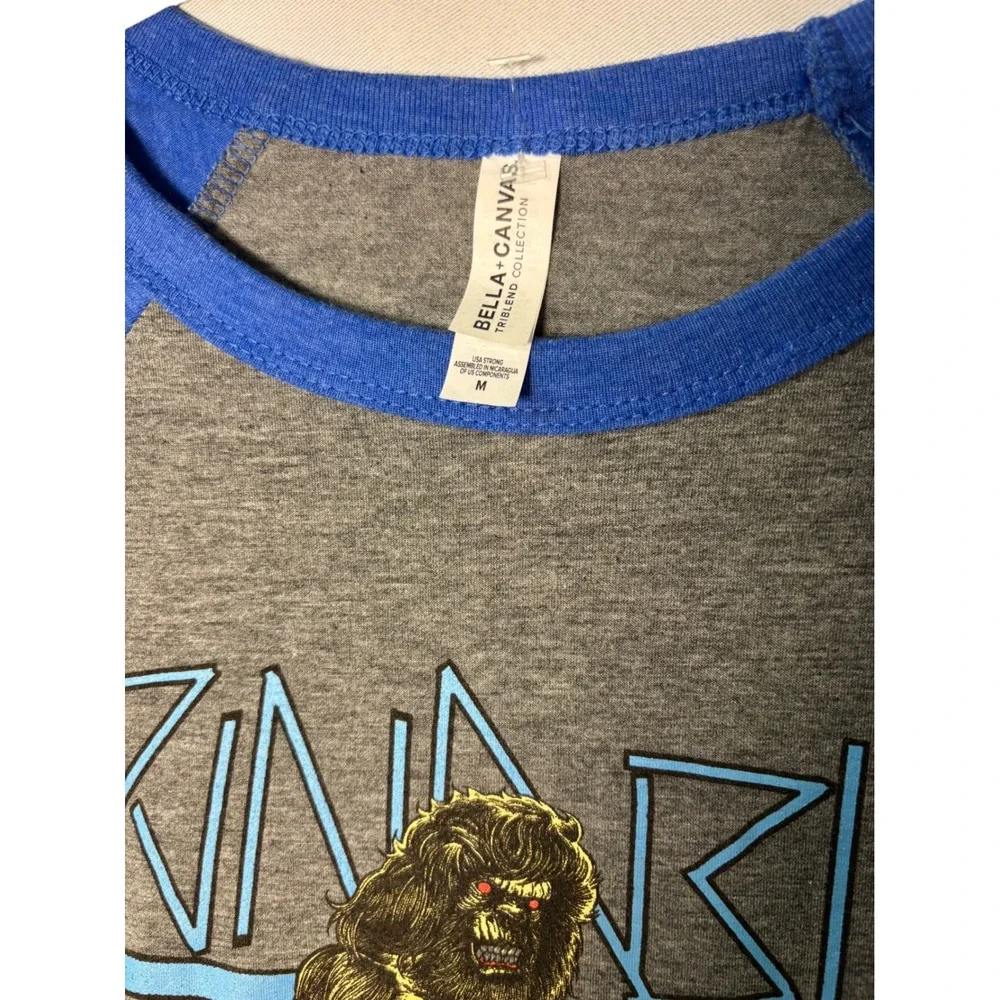 Bella + Canvas Werewolf Guitar Graphic Raglan Baseball‎ Tee Blue Grey Medium